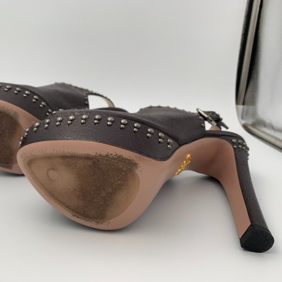 Prada Roxy Crackle Leather Platform Sling-Back Amaranto Heels Size 10/40 - Picture 7 of 8